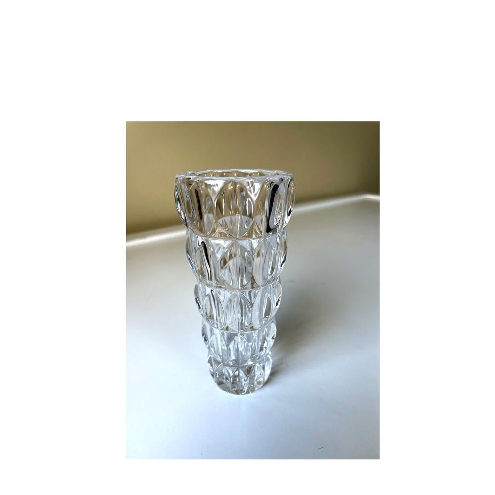 Fostoria Grace Lead Crystal Bud Vase 4 7/8" Smooth Rim Oval Band Pattern
